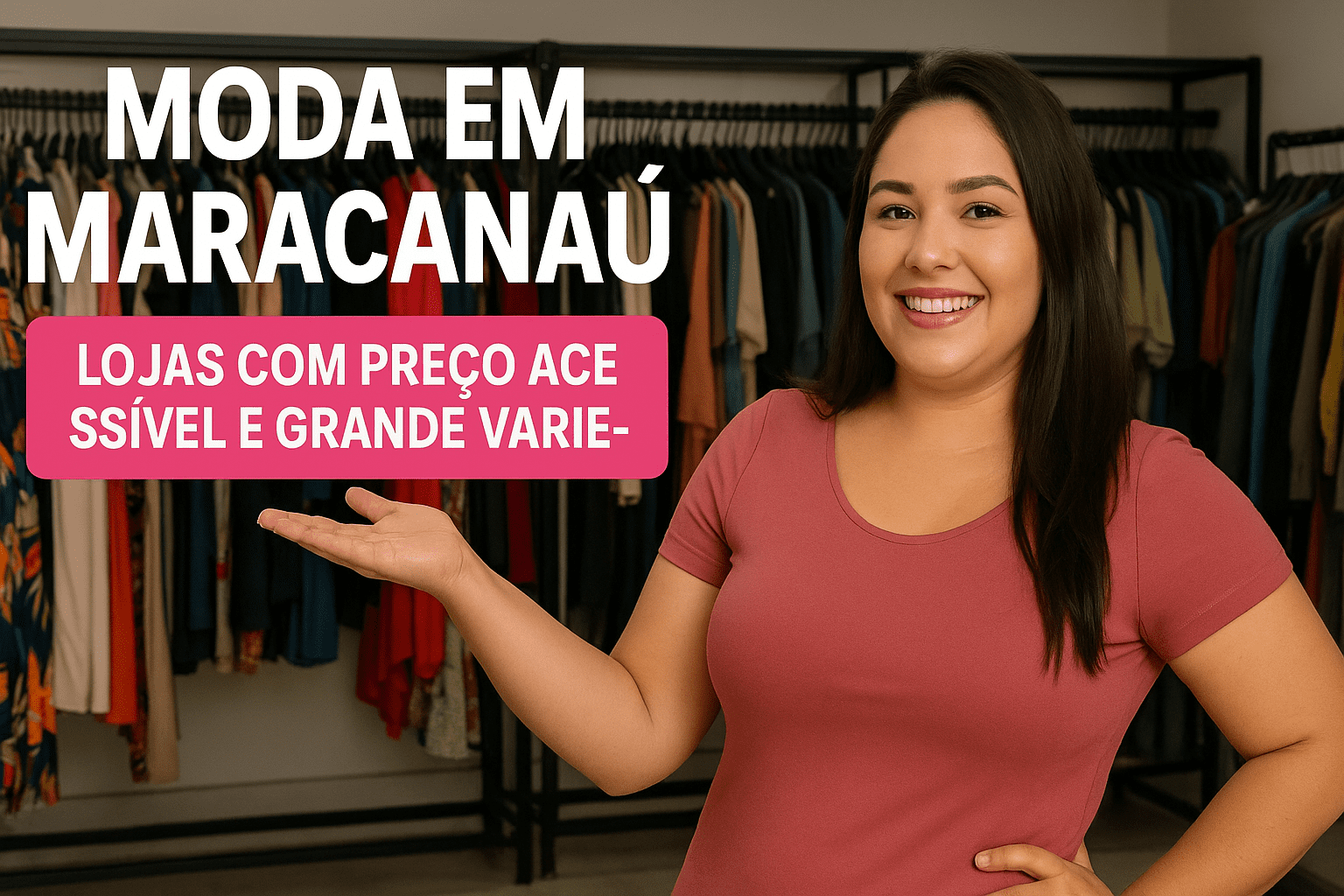 mulher mostrando roupas em loja
