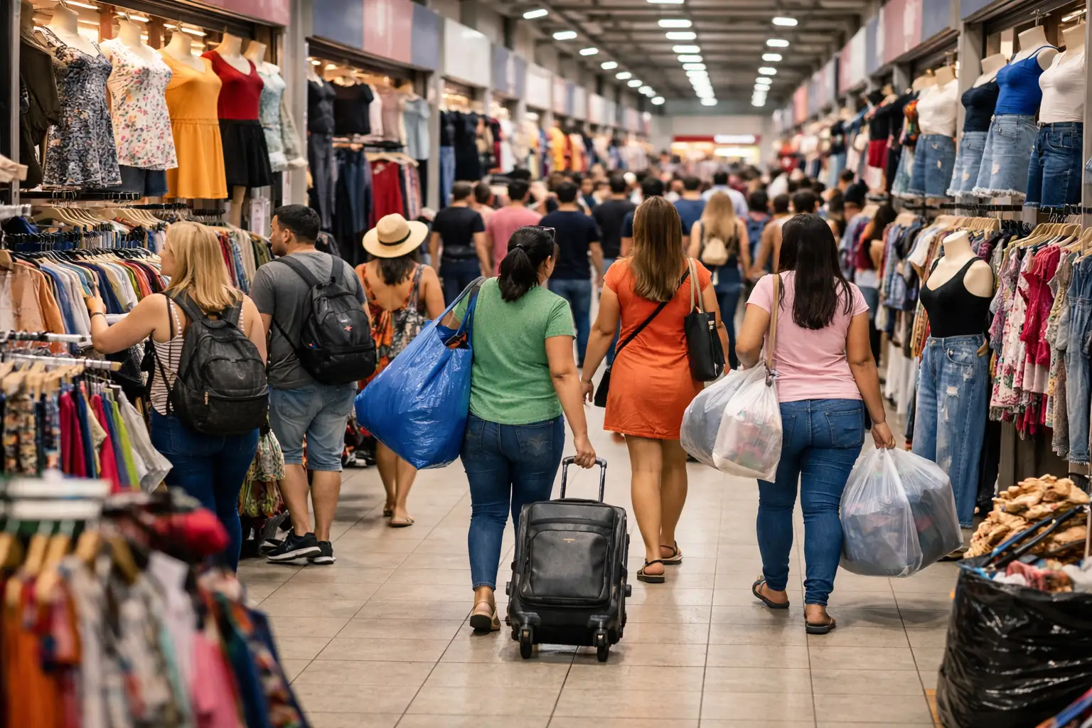 imagem de rua movimentada de sacoeiras e compradores no centro fashion de fortaleza